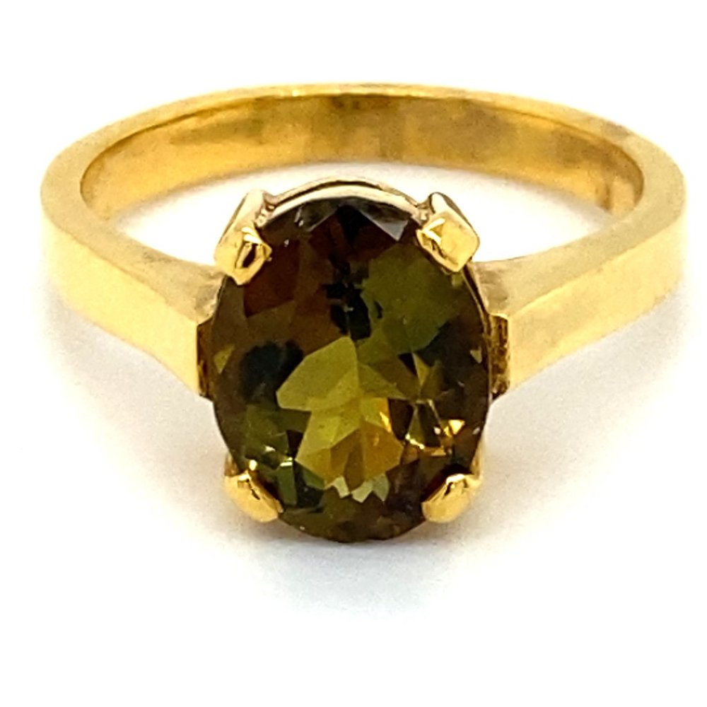 Green Yellow Tourmaline 3.03ct Solid 18K Gold Ring